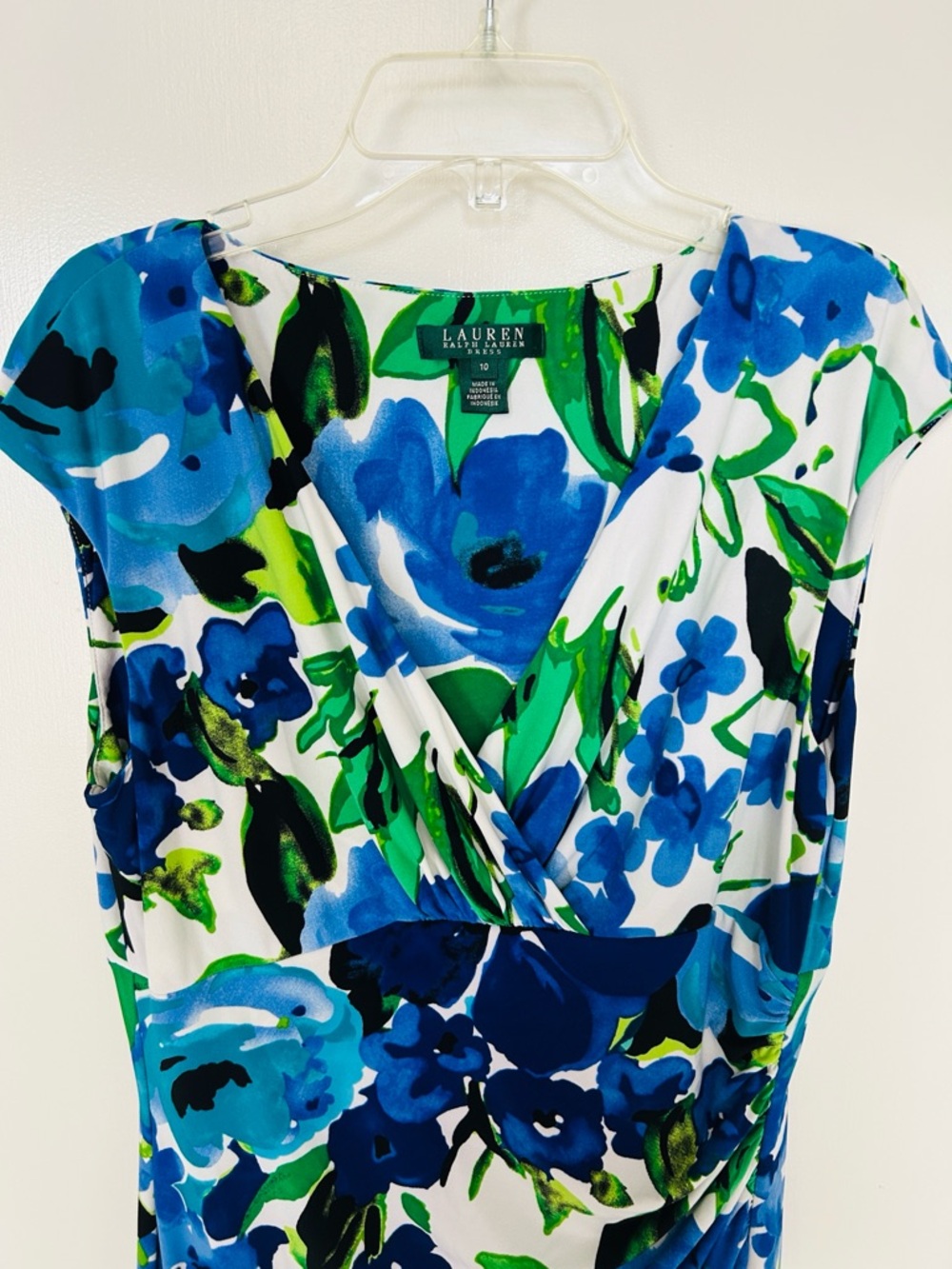 Lauren Ralph Lauren Blue Green White Floral Midi Cocktail Summer Garden Dress